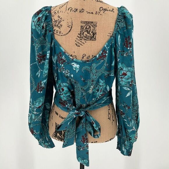 Band Of The Free Sybille V-Neck Crossover Wrap Crop Top Dark Teal Women Medium - Picture 2 of 9